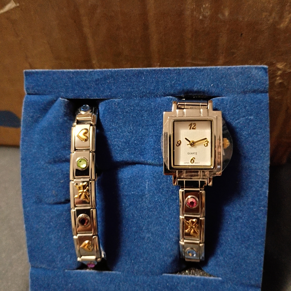 Elegant Gold and Silver Women's Watch & Charm Bracelet Set